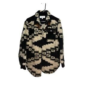 Tasha Polizzi Women's Black Cream Avalanche Jacket Size Med Aztec Snap Button